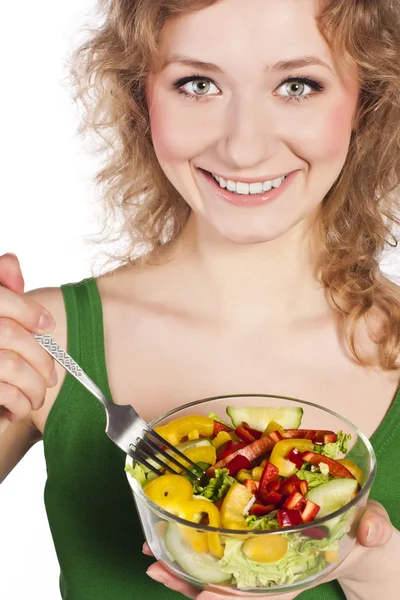 Egészséges szép nő, salátával — Stock Fotó