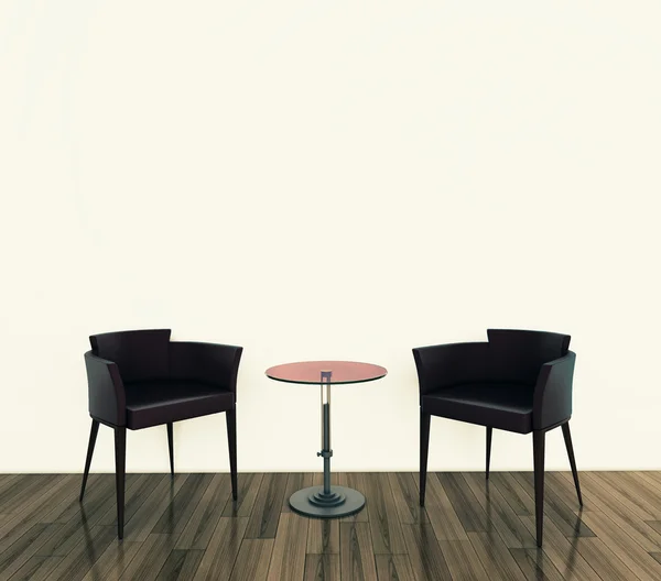 Minimaler moderner Innenraum mit Kamin, zwei Stühlen — Stockfoto