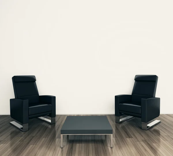 最小限のモダンなインテリアの肘掛け椅子とテーブル — ストック写真