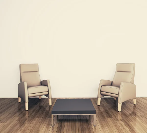 Minimalne nowoczesny fotel wnętrz i tabela — Zdjęcie stockowe