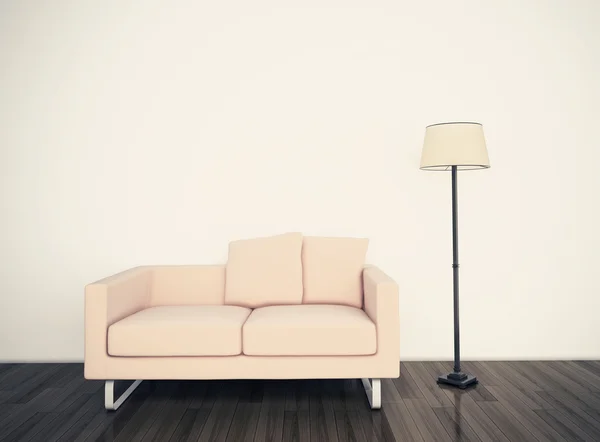 Interior mínimo com cadeira única e lâmpada — Fotografia de Stock
