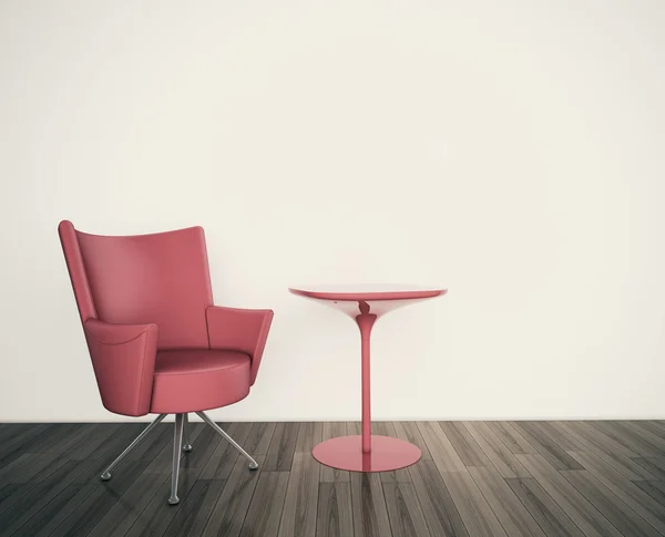 Minimális belső tér egyetlen vörös fotel — Stock Fotó