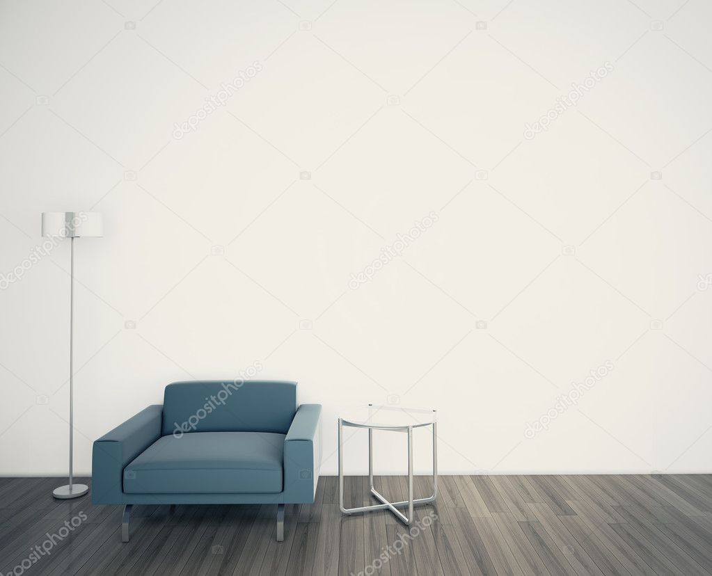 Minimal interior with single armchair