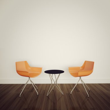 Şöminenin iki sandalye ile minimal modern iç