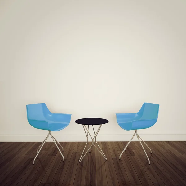 Minimal modern inredning med öppen spis två stolar — Stockfoto
