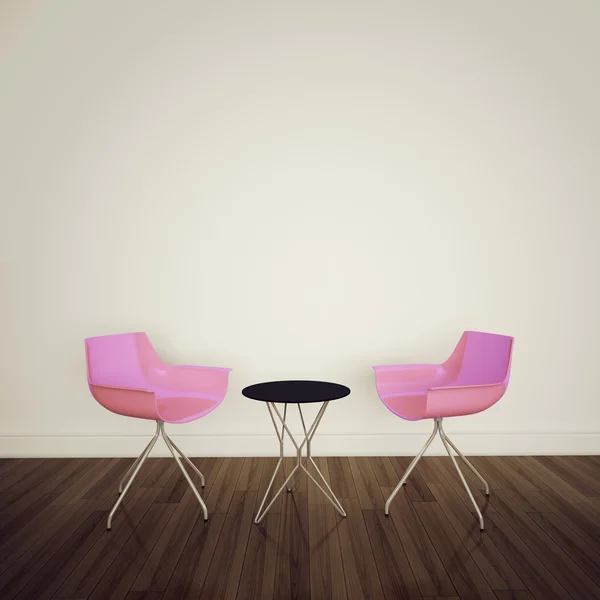 Minimale modern interieur met open haard twee stoelen — Stockfoto