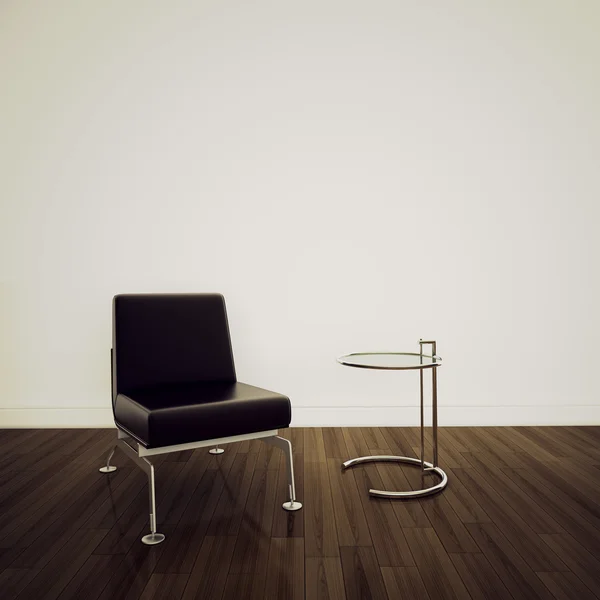 Poltrona e tavolo interni moderni minimali — Foto Stock