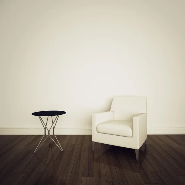 Poltrona e tavolo interni moderni minimali — Foto Stock