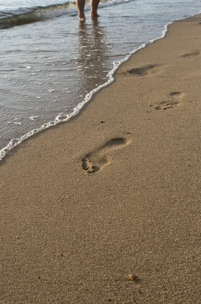 Huellas en la arena en la playa del mar Báltico —  Fotos de Stock
