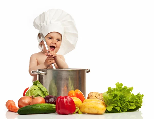 Μικρό αγόρι στο καπέλο του σεφ — Φωτογραφία Αρχείου