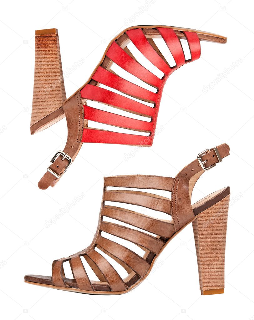 Two leather sandal shoes, with clipping path