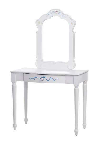 Элегантный туалетный столик на белом, с дорожкой — стоковое фото
