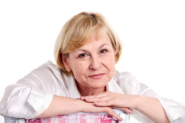 Cheerful mature woman over white background — Stock Photo, Image