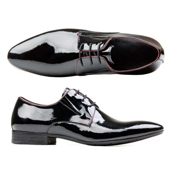 Buty męskie czarne lakierki z biały — Zdjęcie stockowe
