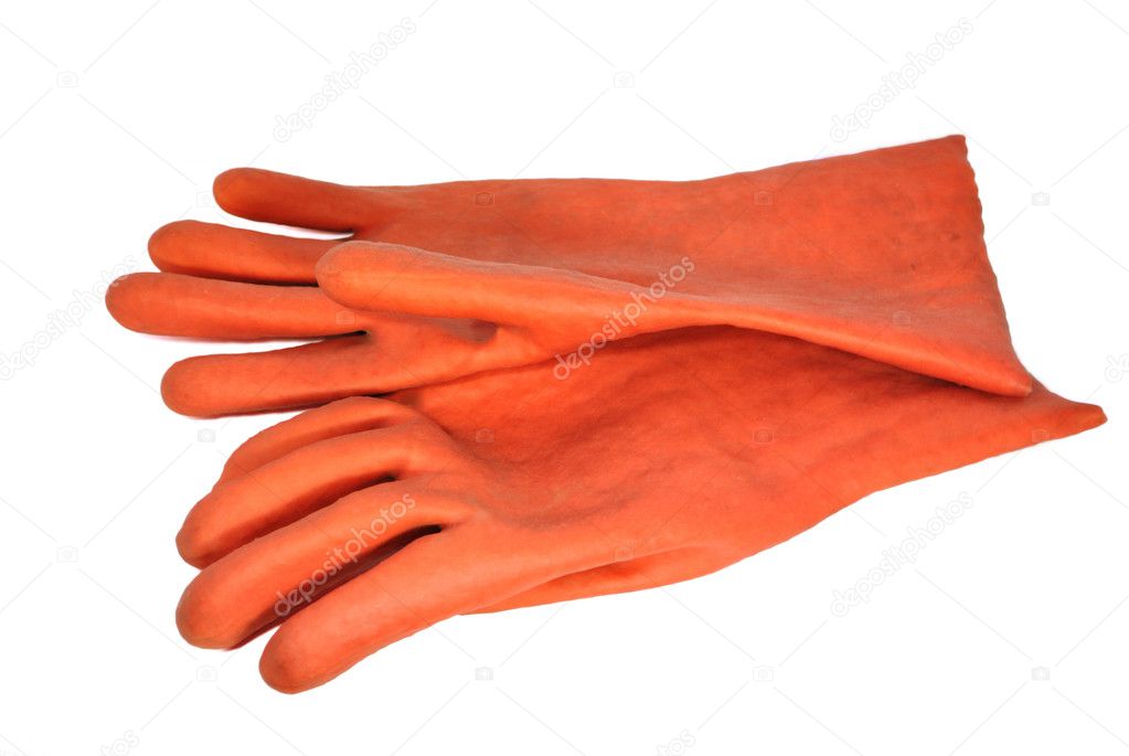 The red rubber gloves on the white surface