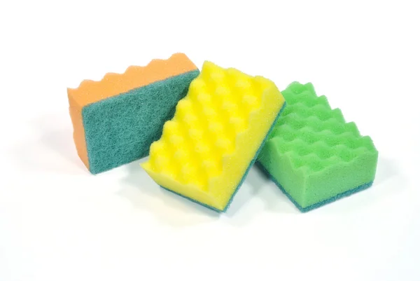 stock image Three kitchen sponges on the white