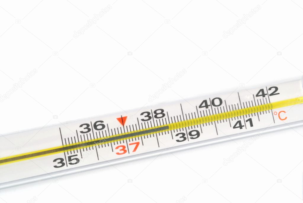 The clinical thermometer scale indicates high temperature