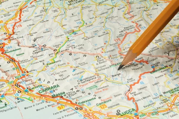El mapa turístico y el lápiz — Foto de Stock
