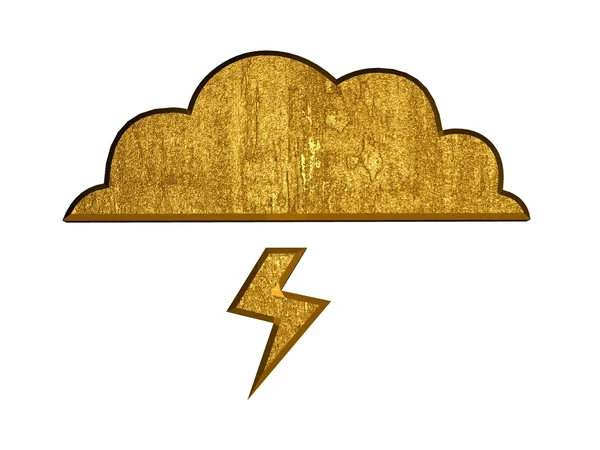 3d nuvem dourada e símbolo de relâmpago — Fotografia de Stock
