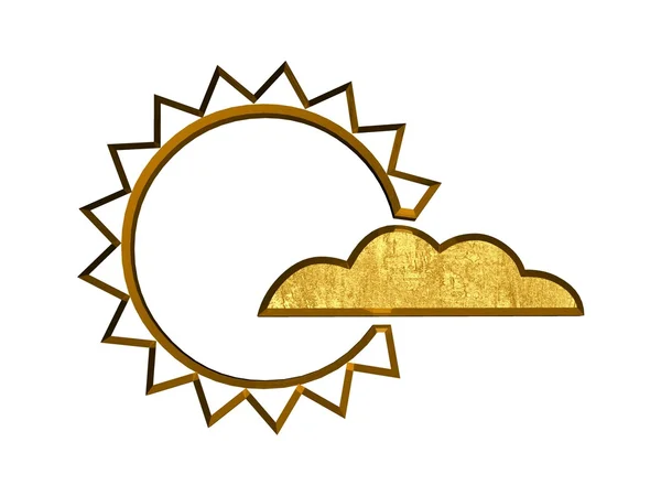 3d 황금 태양과 구름 기호 — 스톡 사진