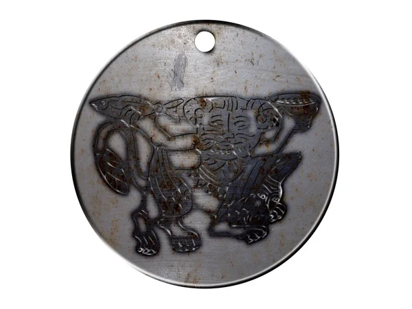 Mitología monstruo 3d, en medallón de metal —  Fotos de Stock