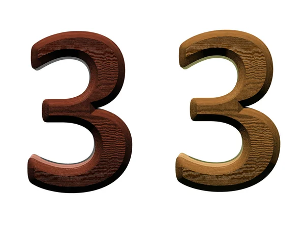 3D dřevěné čísla na bílém pozadí. — Stock fotografie