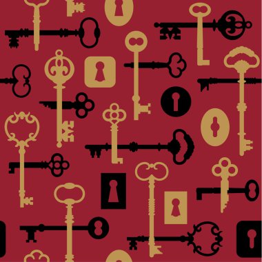 Skeleton Keys and Locks Pattern in Red clipart