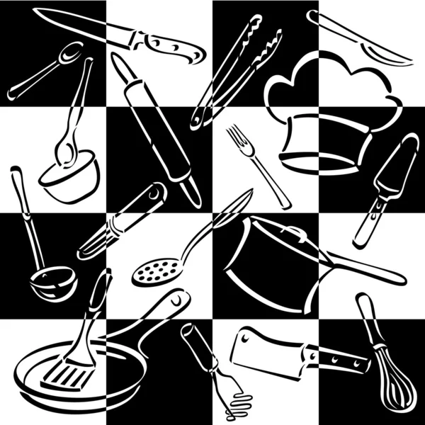 Herramientas de cocina tablero de ajedrez — Vector de stock