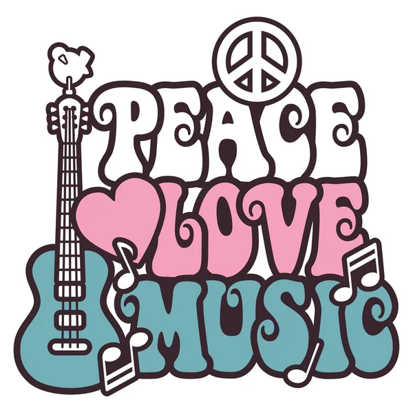 Peace-Love-Musik in rosa und blau — Stockvektor