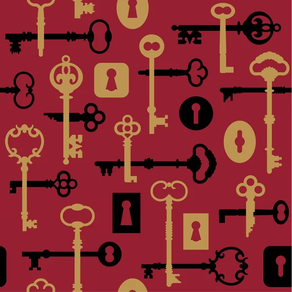 Skeleton Keys and Locks Pattern in Red — Stock Vector
