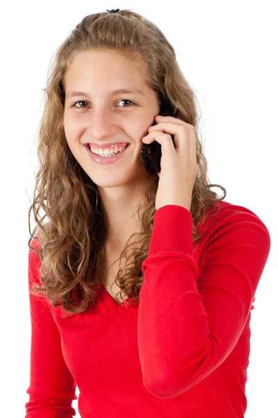 Muchacha joven atractiva hablando por teléfono celular —  Fotos de Stock