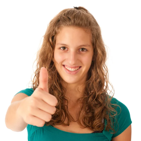 Portrét roztomilé teenager dívka s palcem nahoru — Stock fotografie