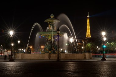 Noht photo of Fountain at Place de la concorde, Paris France clipart