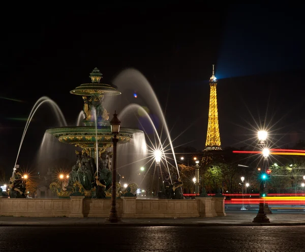Noht photo of Fountain at Place de la concorde, Paris France — Stock Photo, Image