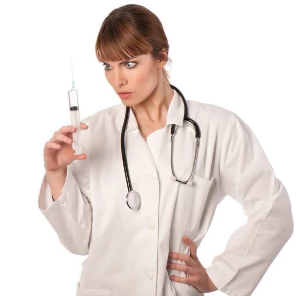 Young doctor with stethoscope and vaccine — Stock Photo, Image