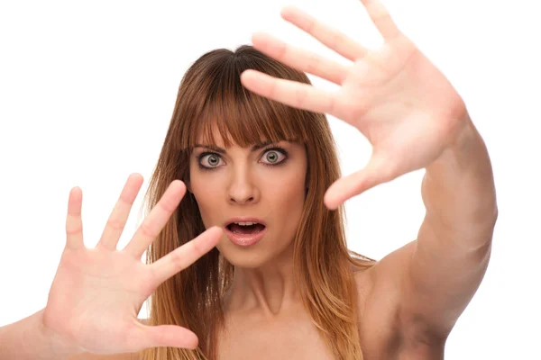 Frightened young girl - girl gesturing fear — Stock Photo, Image