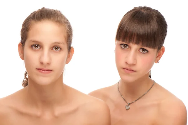 Дві милі молоді дівчата ізольовані — стокове фото