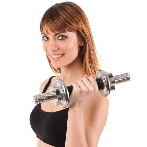 Young fit girl working out with weights - Portrait of pretty you — Stock Photo, Image
