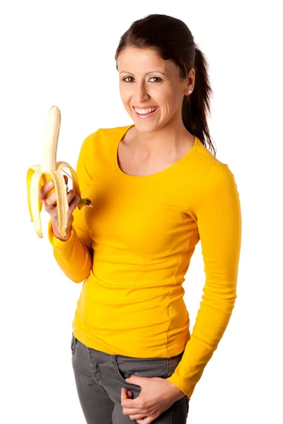 Привлекательная девушка с бананом — стоковое фото