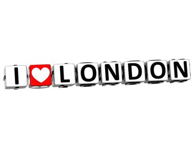 3D aşk Londra düğmesini küp metin