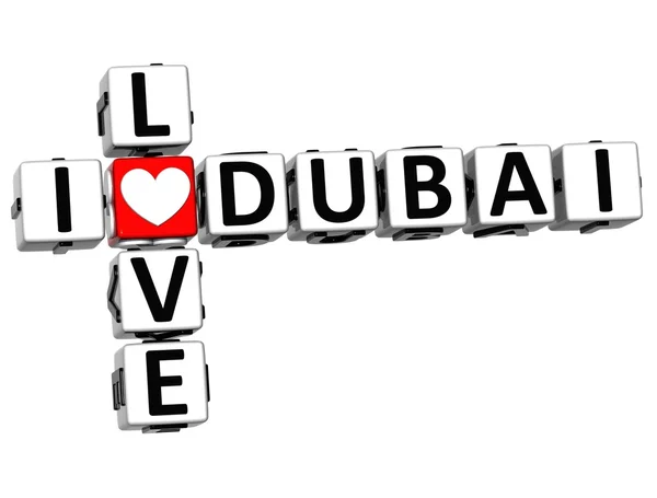 3D-s én szerelem Dubai keresztrejtvény Block szöveges — Stock Fotó