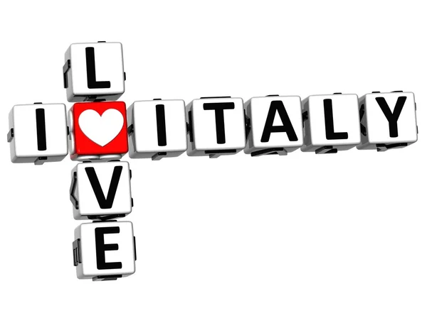 3D I Love Italy Crossword Block text — Stock Photo, Image