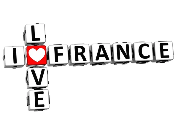 3D I Love France Crossword Block text — Stock Photo, Image