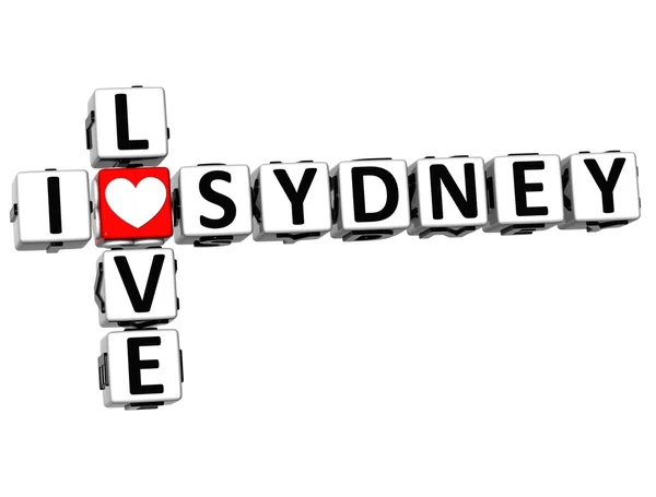 3D-s én szerelem Sydney keresztrejtvény Block szöveges — Stock Fotó