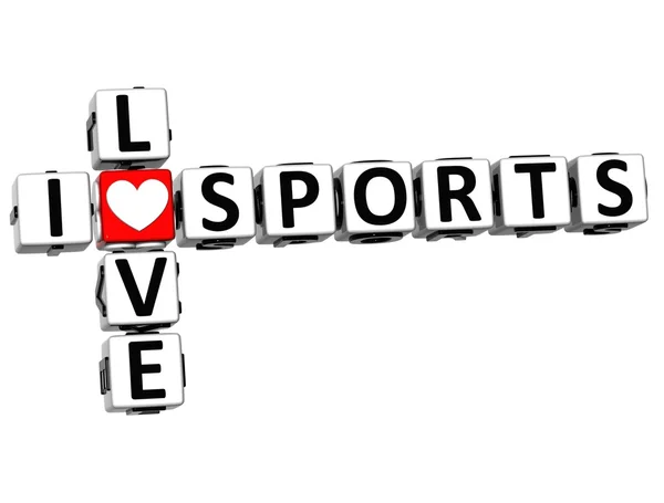 3D I Love Sports Crossword Block text — Stock Photo, Image