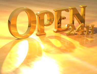 3D Open 24h Gold text clipart