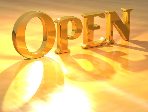 Texto 3D Open Gold — Fotografia de Stock