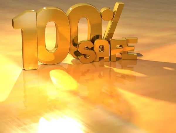 3D 100 procent säker guld text — Stockfoto