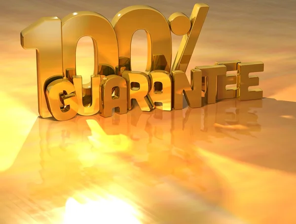 3D 100 Percent Guarantee Gold Text — Stock Photo, Image