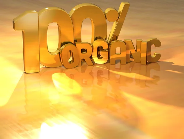 3D 100 % organické zlata text — Stock fotografie